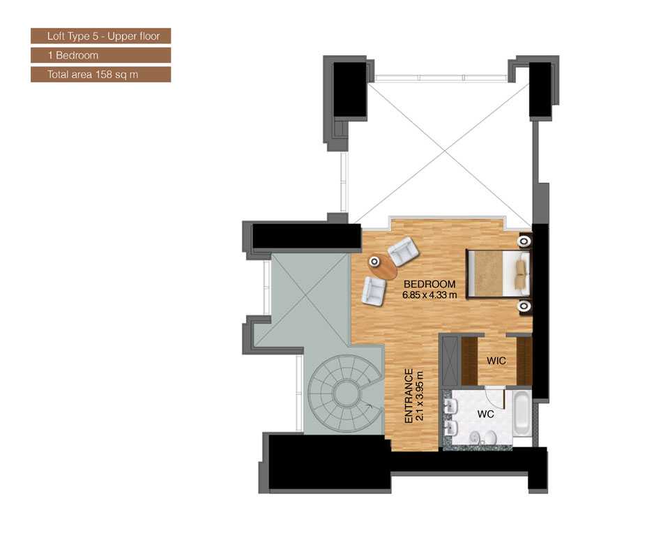 Loft-Type-5-Upper-Floor-,1-Bedroom,Size-158-Sq m